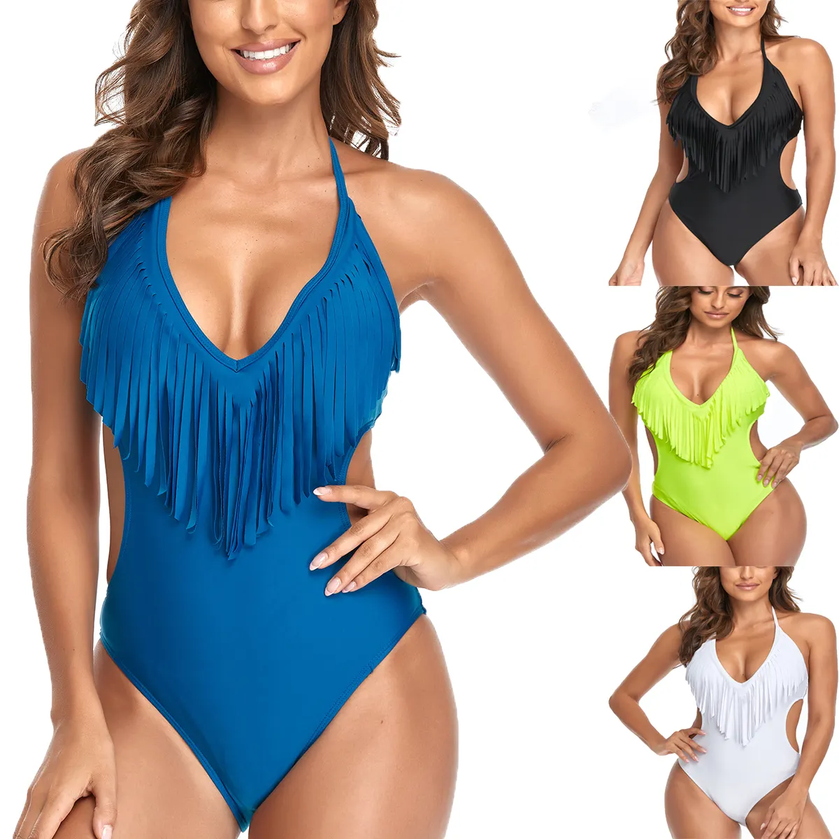 2023 Verão Borla Sexy Biquíni Sem Mangas Sólida Sexy Ladies Biquíni One-Piece Sexy Ladies Lace Up Bikini Maiôs