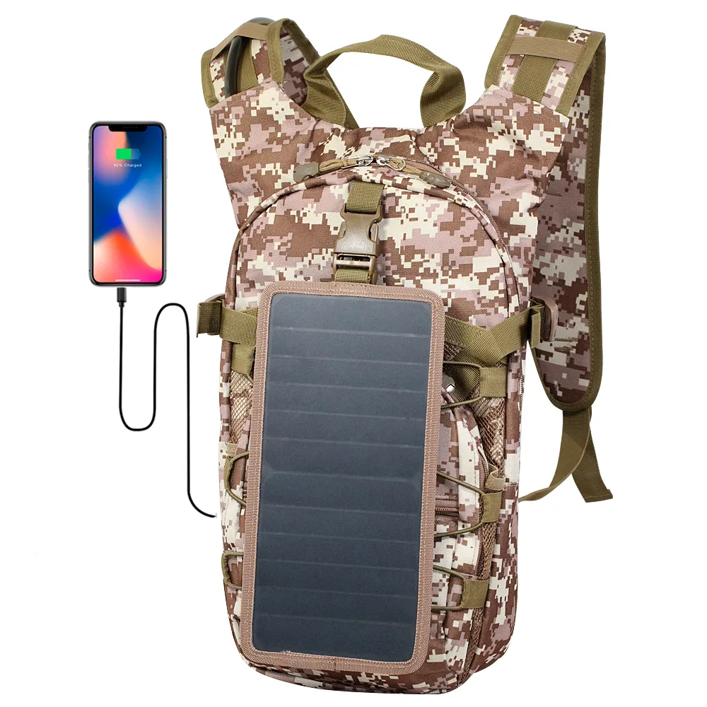 Print Camouflage removable 5V USB Output 1L hydration bladder 7 Watt Solar Panel solar energy backpacks