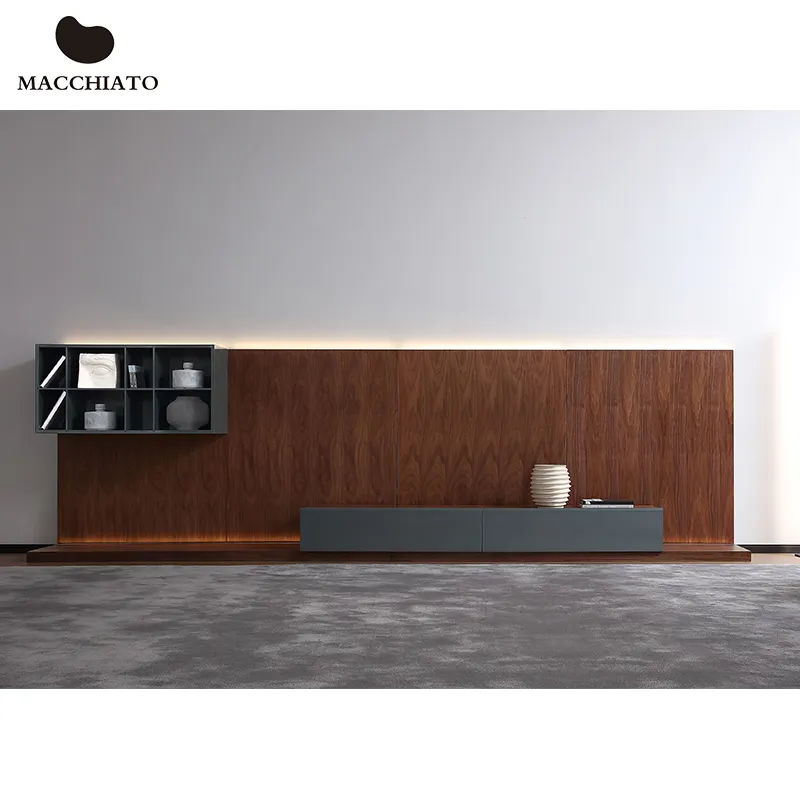 Yüksek kalite Modern stil İtalyan tasarım TV duvar ünitesi standı oturma odası mobilya katı ahşap TV dolabı ile depolama çekmecesi