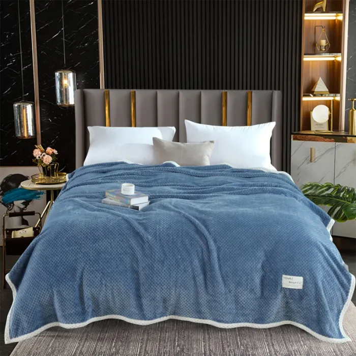 Selimut tempat tidur 100% poliester lembut hangat selimut Sofa flanel karang warna polos mewah ringan penutup Sofa kotak-kotak selimut lempar