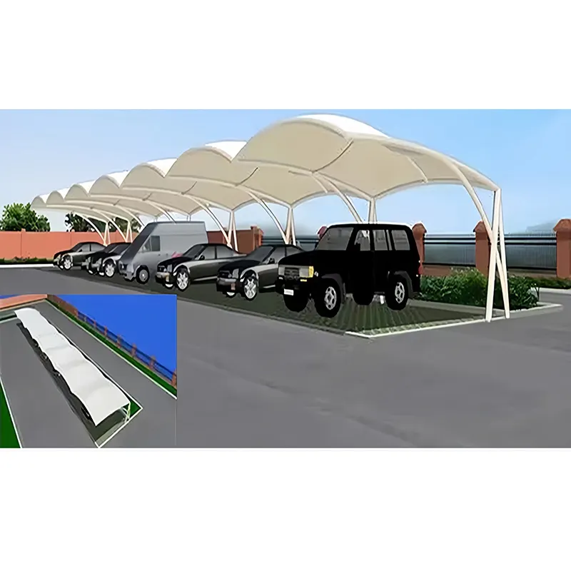 屋外ガレージルーフテントPVDFトップ生地テンションテント構造駐車場シェードテント