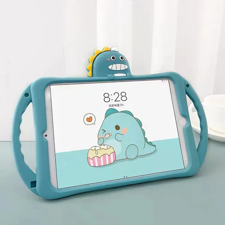 Custodia in Silicone antiurto per bambini simpatico cartone animato dinosauro per custodia per iPad Air 2 4 9.7 10.2 pollici con supporto con Slot per matita