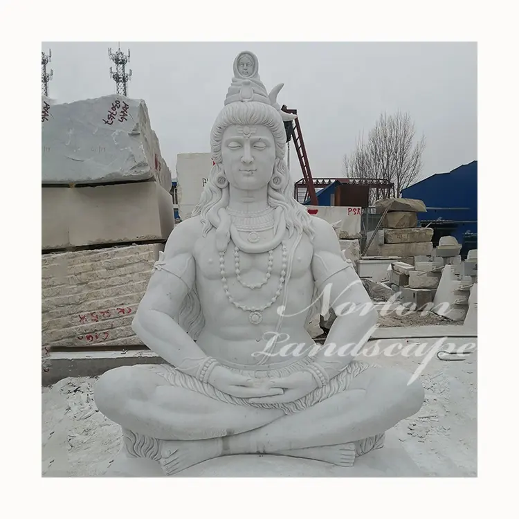 庭の装飾等身大白い石の彫刻座っている主shiva大理石像販売