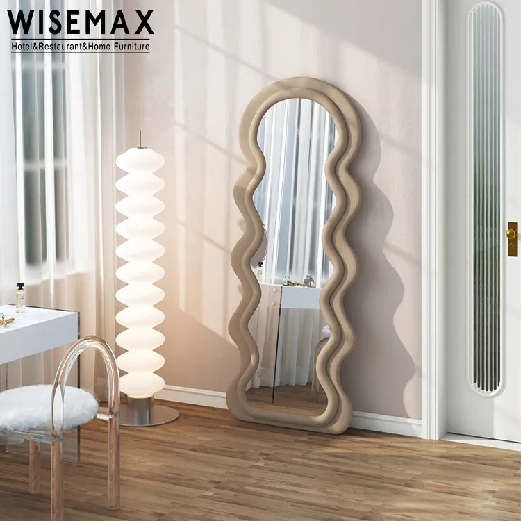 Wisemax mobília, decoração para interior, estilo nórdico, branco, onda longa, comprimento total, espelho com borda de tecido