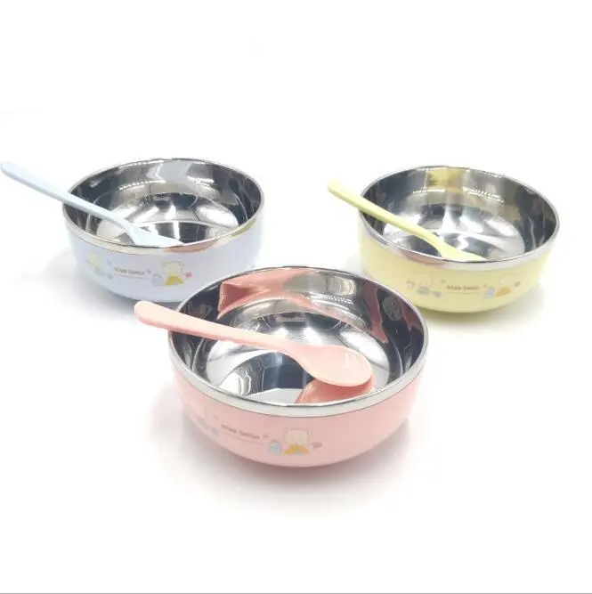 2 Pz/set Bambino Stoviglie Stoviglie Ciotola di Aspirazione con la Temperatura di Rilevamento Alimentare Cucchiaio di Bambino Alimentazione Del Bambino Ciotole Piatti per Mangiare