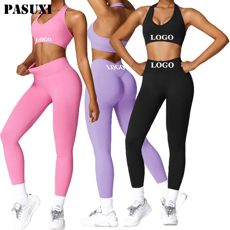 PASUXI caliente Color sólido moda Activewear ropa Sexy Yoga deporte Top gimnasio desgaste entrenamiento mujeres Yoga gimnasio Fitness conjuntos