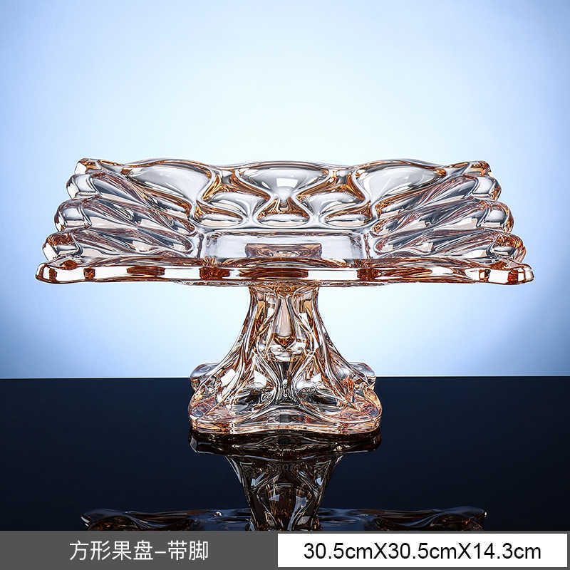 Ocean-themed square amber fruit bowl with stems