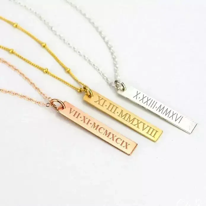 Edelstahl Schmuck 18 Karat Gold geschnitzt vertikale Bar leer DIY Buchstaben personal isierte Halskette Scheibe Anhänger Großhandel Design