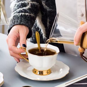 白色瓷金框茶杯套装简约现代风格金色手柄咖啡杯茶碟套装咖啡厅家居 - Product Image 2