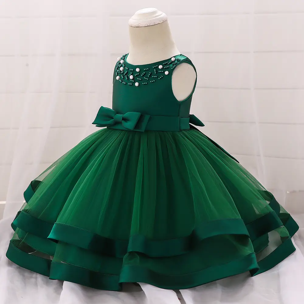 Ivy10494 vestido para meninas, vestido de aniversário de cor sólida vestido de festa para crianças