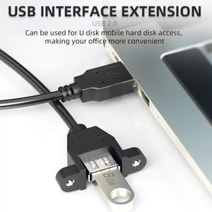 Toptan siyah USB2.0 A erkek kadın bilgisayar için vida somunu kilitleme USB 2.0 Panel montaj uzatma kablosu ile - Product Image 5