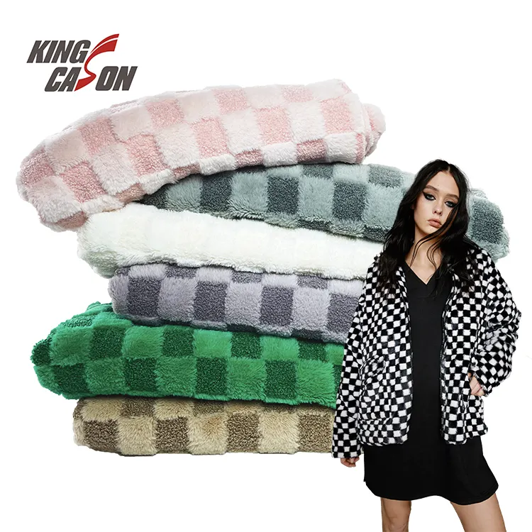 KINGCASON vente en gros 100% polyester un côté 3D jacquard plaid cation impression collé Sherpa polaire tissu pour vêtements d'hiver