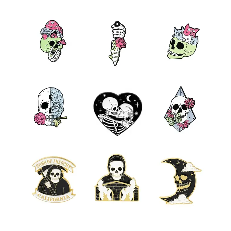 Skeleton Enamel Pins Custom Gothic Skeleton Lover Brooch Lapel Badge For Halloween Day Punk Enamel Pin