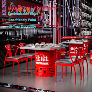 Chuyên Nghiệp Nhiệm Vụ Nặng Nề Kim Loại <span class=keywords><strong>S</strong></span>ắt Lẩu Bảng Thịt Nướng Cửa Hàng Thùng Dầu <span class=keywords><strong>S</strong></span>ắt Bàn Ghế Bộ - Product Image 1