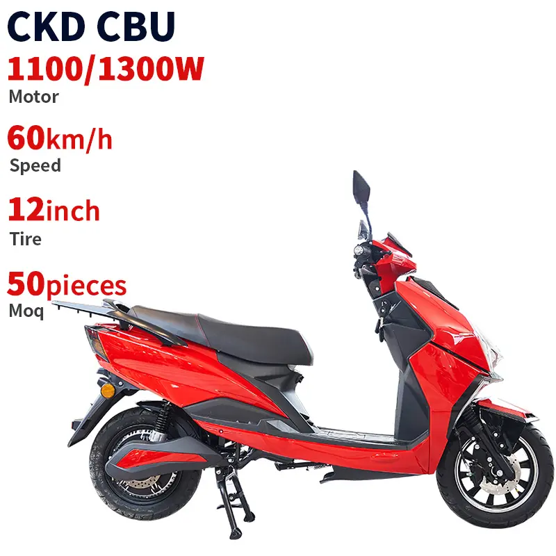 CKD 12 pulgadas de gran tamaño motor eléctrico ciclomotor 1100W/1300W 60 km/h velocidad comprar hermosa adulto eléctrico e moto para la venta