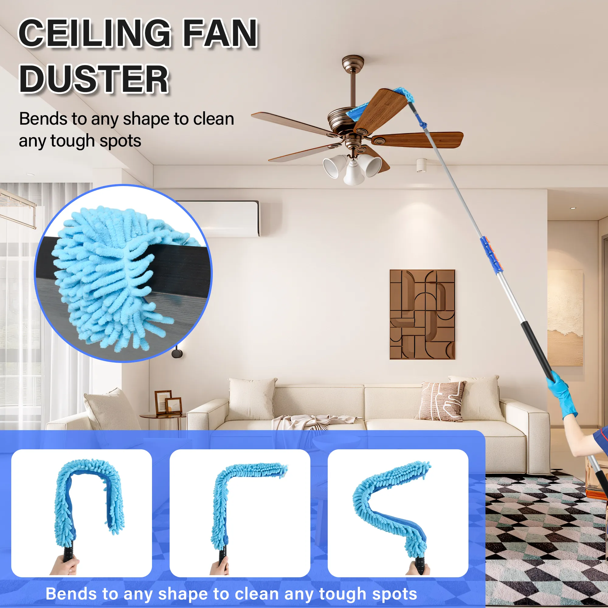 Microfiber Chenille Flexible Cleaning Duster Long Handle Cleaning Brush Telescopic Rod