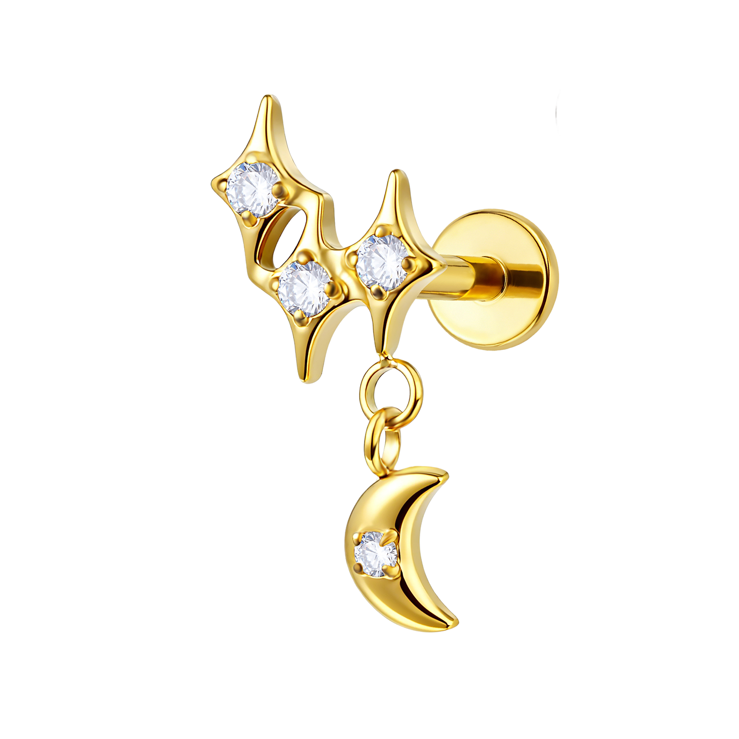 Clou de labret doré 3 étoiles à dos plat