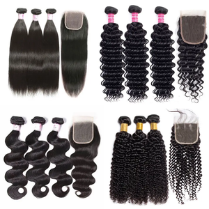 3 in 1 Unprocessed Straight Hair Bundles and Hd Lace Closure Set Deep Wave Body Wave Indian <strong>Human</strong> Hair Bundles With Lace Closure - Product Image 2
