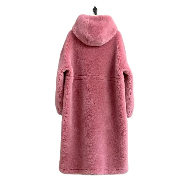 100% ウール新しい冬のラムシアーリングコート長い暖かい綿スリムフード付きコートカジュアル高級ウール女性用