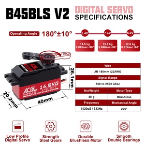 AGFRC B45BLS V2 HV, 14,5 кг, 0062 сек, быстрая скорость, металлическая шестерня, бесщеточная, низкопрофильная цифровая программируемая сервопривод для 1/10 деталей для радиоуправляемых лодок - Product Image 4