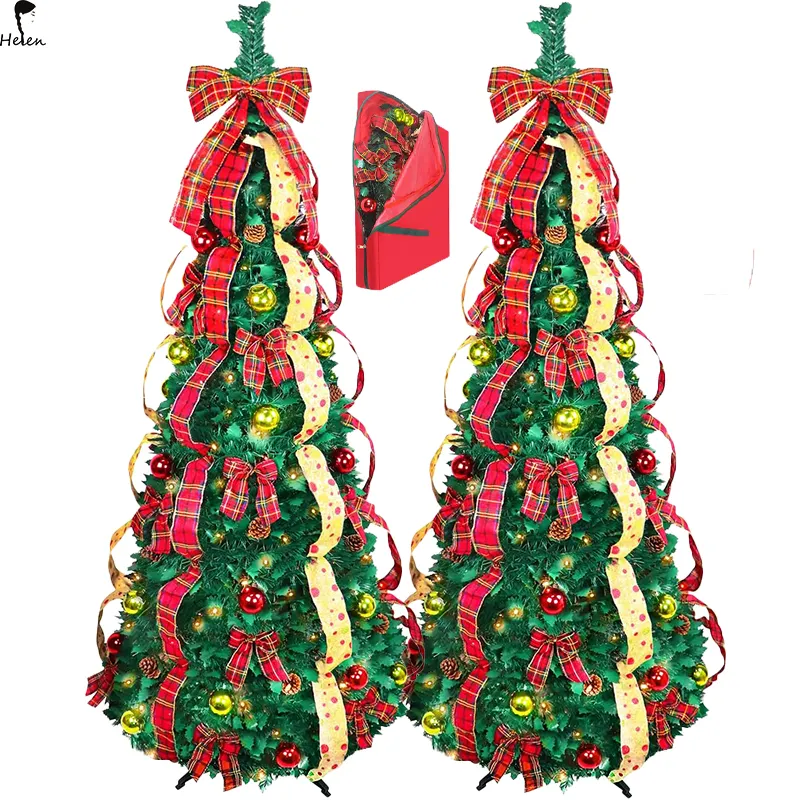Nueva pagoda en espiral plegable en forma de abeto de Navidad Prelit Poinsettia Pull Up Tree