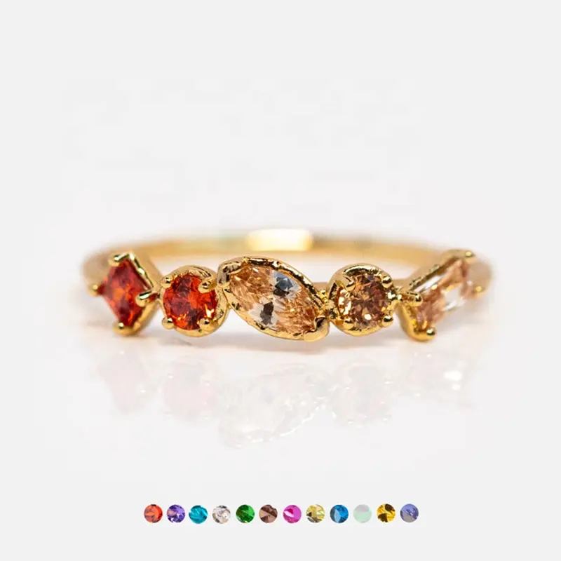 Milskye colorido mes piedra de nacimiento anillo de Esmeralda Regalo de Cumpleaños mujeres anillos de boda