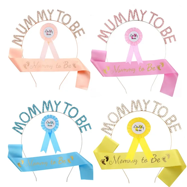 Mamma e mamma per essere la fascia e la fascia da papà per essere il distintivo per le decorazioni per Baby Shower il genere rivela che la mamma è la festa H0986