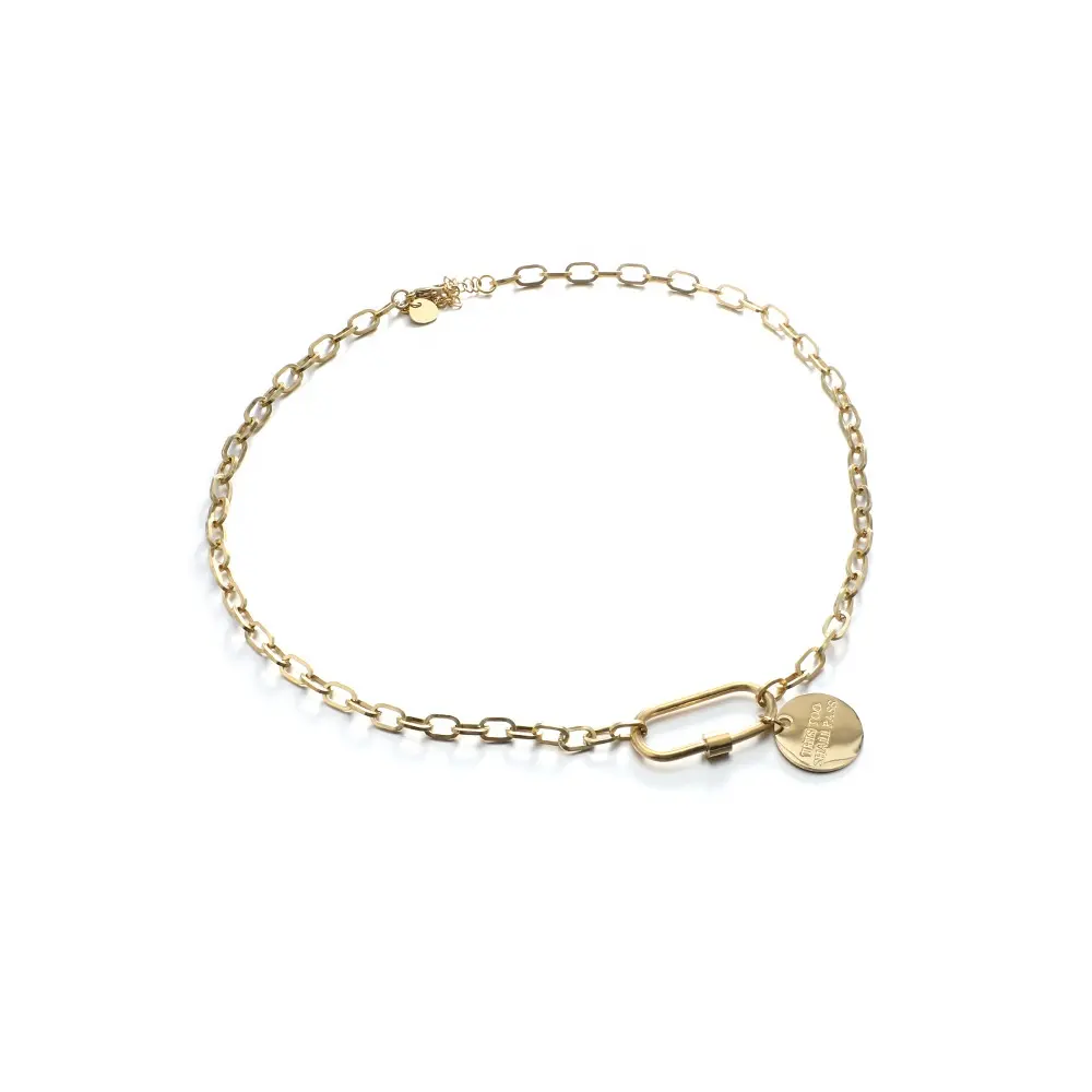 INS minimalista acero inoxidable 18K chapado en oro cierre redondo colgante Hip Hop punk pulsera personalizada tallada información al por mayor