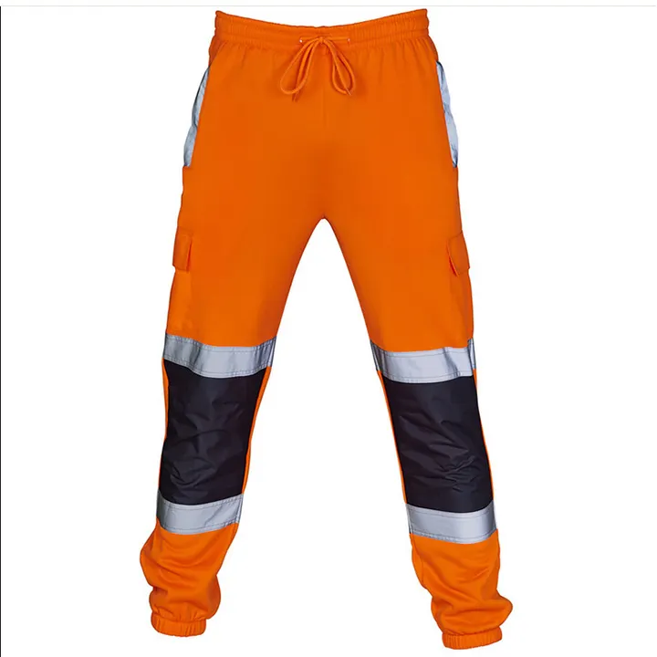 ANT5PPE Calças de trabalho de segurança de alta visibilidade fita reflexiva de limão laranja amarelo fundo preto para adultos Categoria Roupas de Segurança