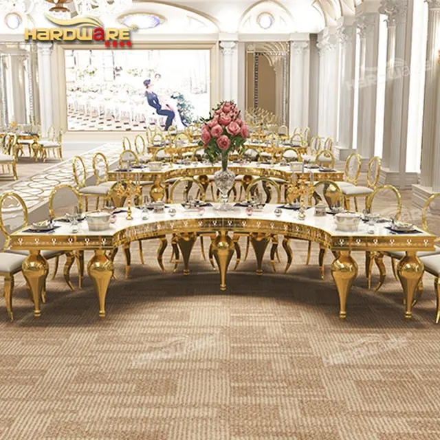 Muebles de boda de lujo de mdf, mesa de banquete de acero inoxidable semiredonda, Foshan