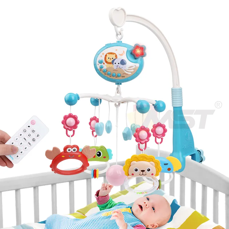 Berceau Mobile Bébé Musique Apaiser Agité Lit Cloche avec Projecteur Jouet Suspendu Rotatif Hochets et RC Boîte À Musique En Plastique Nouveau-Né