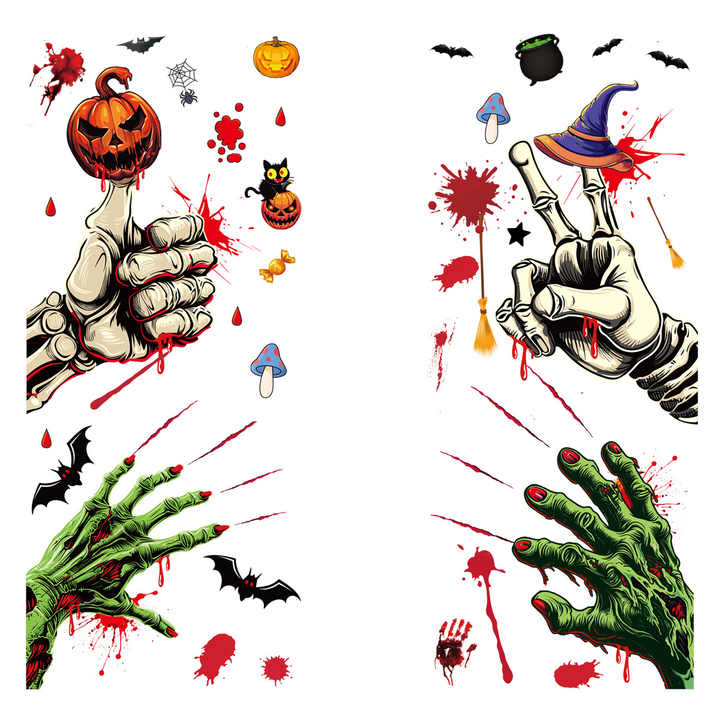 2407 boqing Halloween Adesivo Sangue Handprint Aranha Bat janela Festa Decoração pingando Fantasma mão adesivo