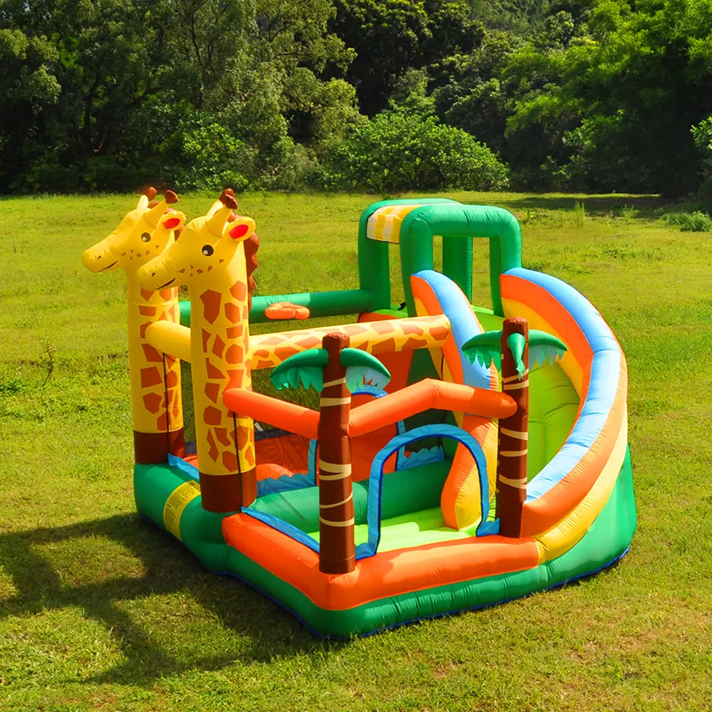 Castillo inflable con temática de jirafa para niños, juguete de exterior para jugar, divertido