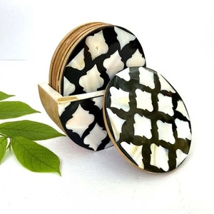 Yeni varış 4-Piece Modern bardak kakma sedef zarif çay masası ped ile özelleştirilebilir Logo siyah özelleştirilebilir Logo - Product Image 4
