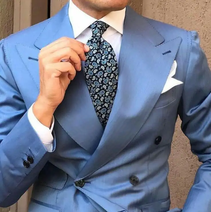 Novo estilo peaked azul masculino traje africano atpneu noivo festa à casa masculino traje caseiro duas peças