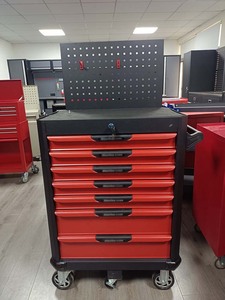 金属储物柜，带工作台工具柜，自动修理可锁定七抽屉红色工具柜，带手动工具，用于车库存放 - Product Image 4