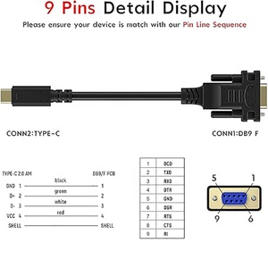 Usb-c至串行适配器6英尺RS232 DB9母转换器电缆FTDI FT232RL USB Type-C