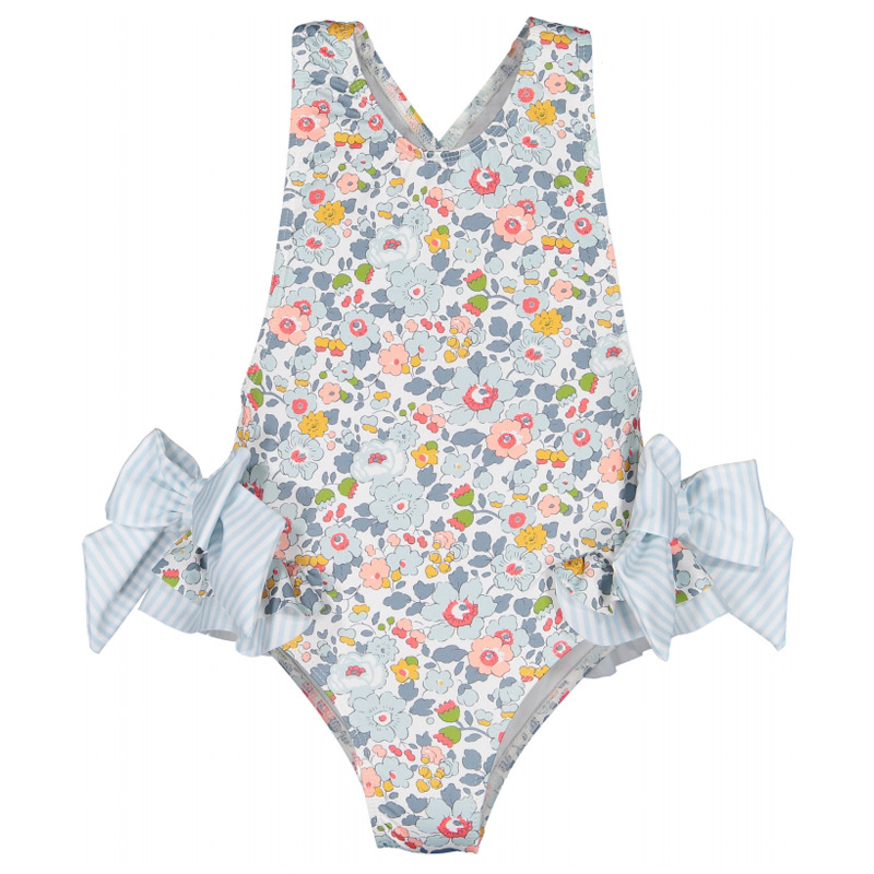 Costume da bagno da bagno da bambina con volant floreale blu