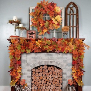 Wholesale Thanksgiving Rattan Orange Maple <strong>String</strong> 5.7Ft Autumn Decorative Orange Maple Leaf Hanging Vine Artificial - Product Image 1