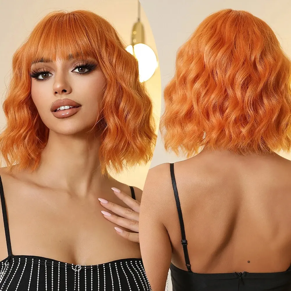Оранжевый короткий кудрявый синтетический парик высокого качества парик волнистый женский термостойкий натуральный прямой стиль костюм для вечеринки