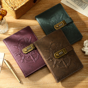 3D relieve retro A5 bloqueo de contraseña cuaderno de núcleo interno multifuncional creativo estudiante Libreta de cuero diario al por mayor - Product Image 1