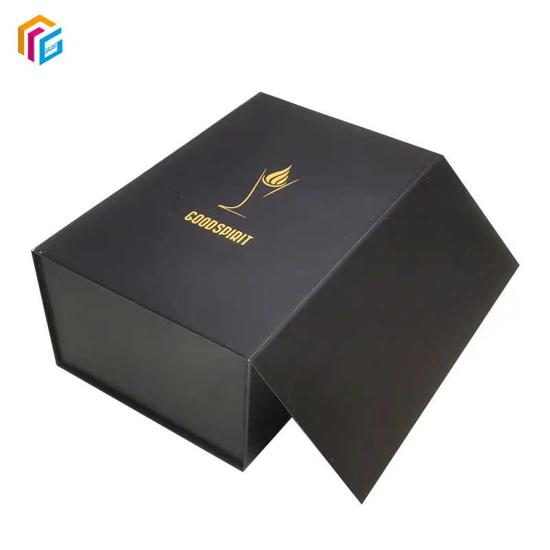 Magnete per timbratura in lamina d'oro con laminazione opaca personalizzata scatola regalo in carta pieghevole magnetica di lusso rigida nera