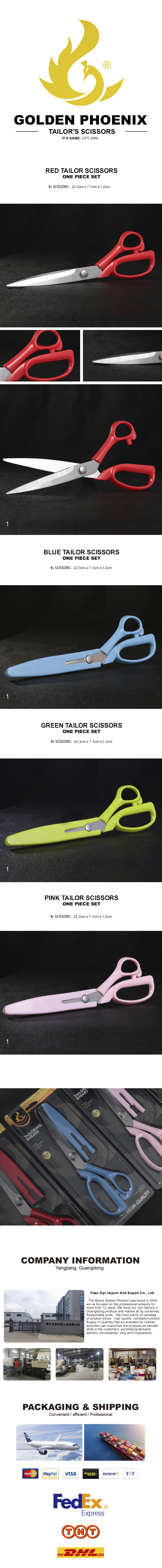 Golden Phoenix Scissor & Shear special beautiful design tailor scissors card packing colorful plastic handle