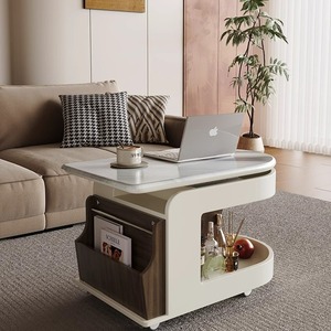 Mesa de centro multifuncional para muebles crema con ruedas, mesa de centro ajustable con parte superior elevada móvil, almacenamiento de espacio pequeño, mesa de centro para el hogar - Product Image 3