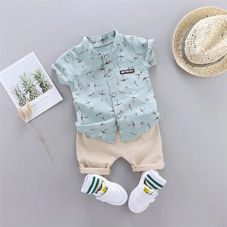 Fábrica Atacado Crianças Roupas 2023 Meninos Roupas 3 Cores Camisa Dandelion Shorts Sólidos 2pcs Bebê Menino Roupas 80 A 110cm