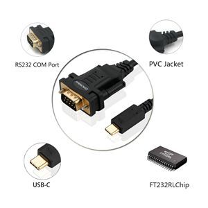 Windows 11 10 8 7 Mac Linux USB tipo C a RS232 DB9 Cable adaptador de puerto serie FTDI Chipset