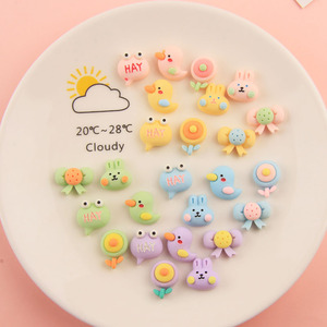Mini karikatür reçine Charms çiçek kuş ayı kurbağa yay yeşil pembe Diy dekor