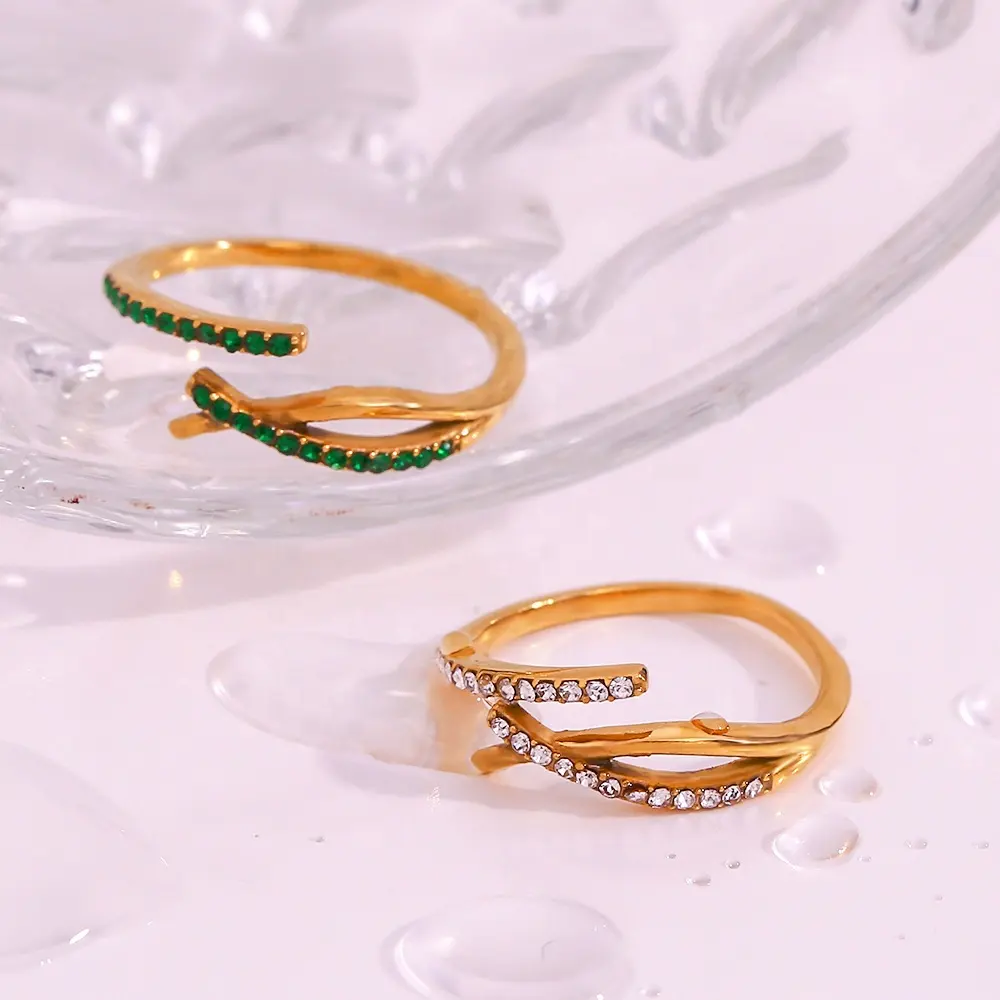 Anello regolabile in strass con Design aperto 2024 Saint Valentin con Design aperto 18K anelli in acciaio inossidabile placcato oro