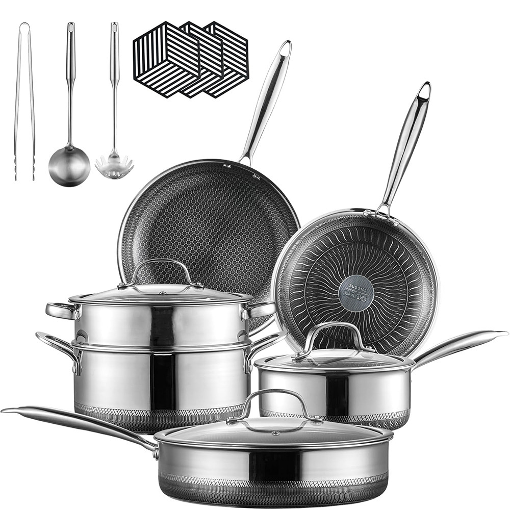 Juego de utensilios de cocina de acero de tres capas de 6 piezas