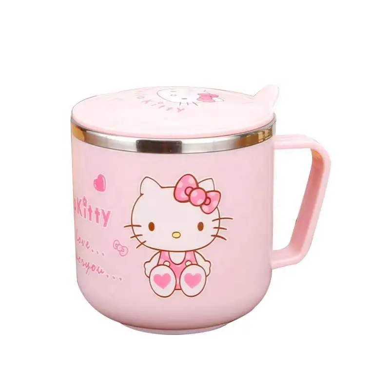 Tazas de café de acero inoxidable para gatos y gatitos, Taza de cerámica rosa con mano y tapa, muestra gratis